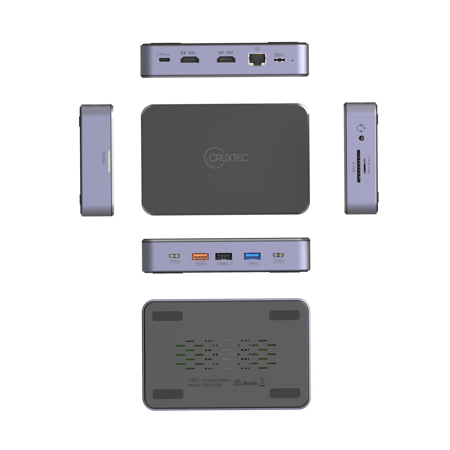 Cruxtec Universal 14-in-1 USB-C Multifunctional Docking Station with SSD Enclosure