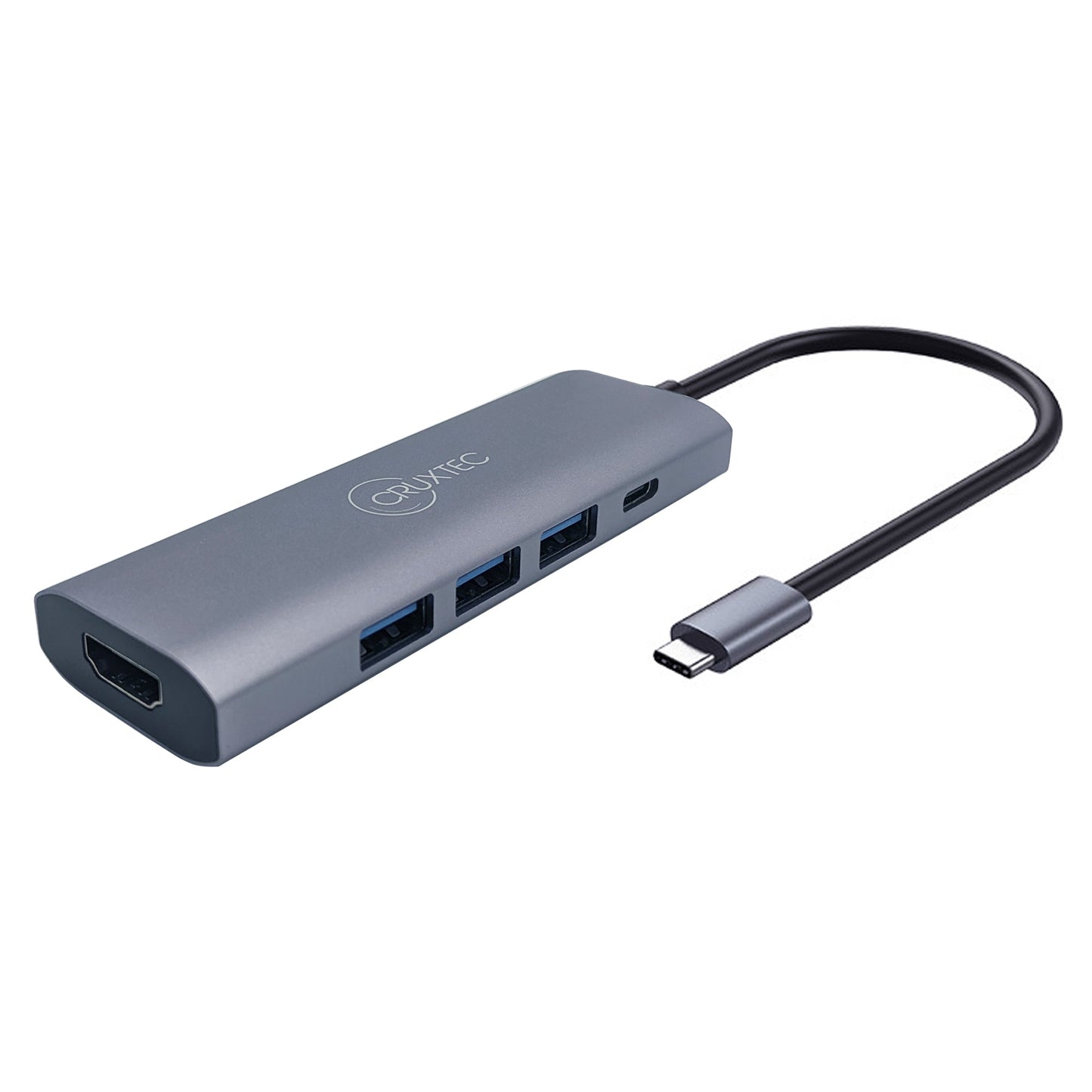 Cruxtec Aluminium Alloy USB-C Mulitport Docking Adapter, 1x 4K HDMI, 3x USB3.0, 1x USB-C 100W PD