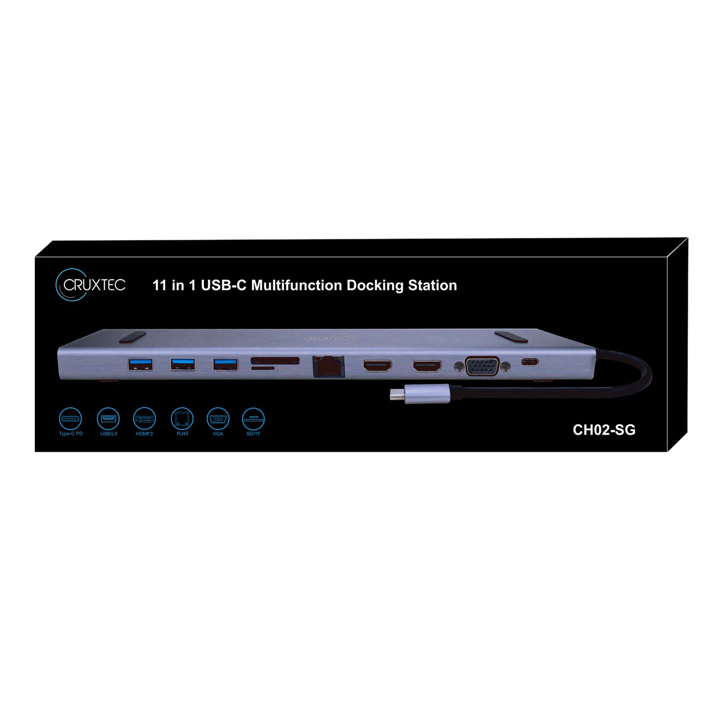 Cruxtec 11 in 1 USB-C Multifunction Docking Station with 100W PD
