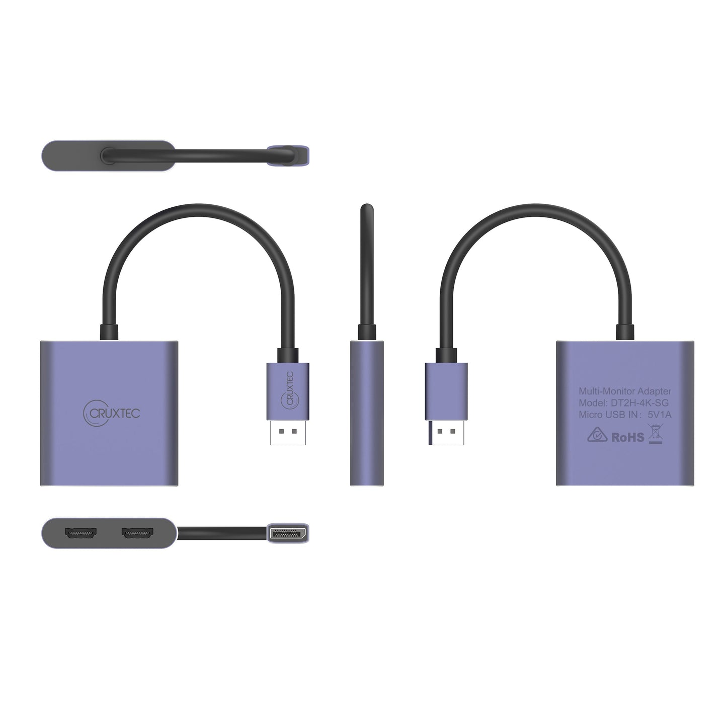 Cruxtec DisplayPort to Dual HDMI 4K Adapter