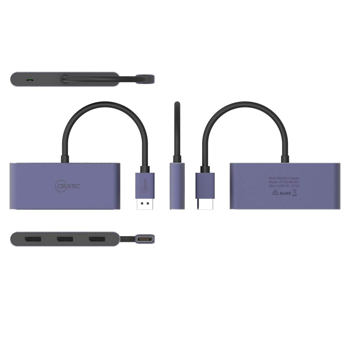 Cruxtec DisplayPort to 3 x DisplayPort Multi-Monitor 8K Adapter