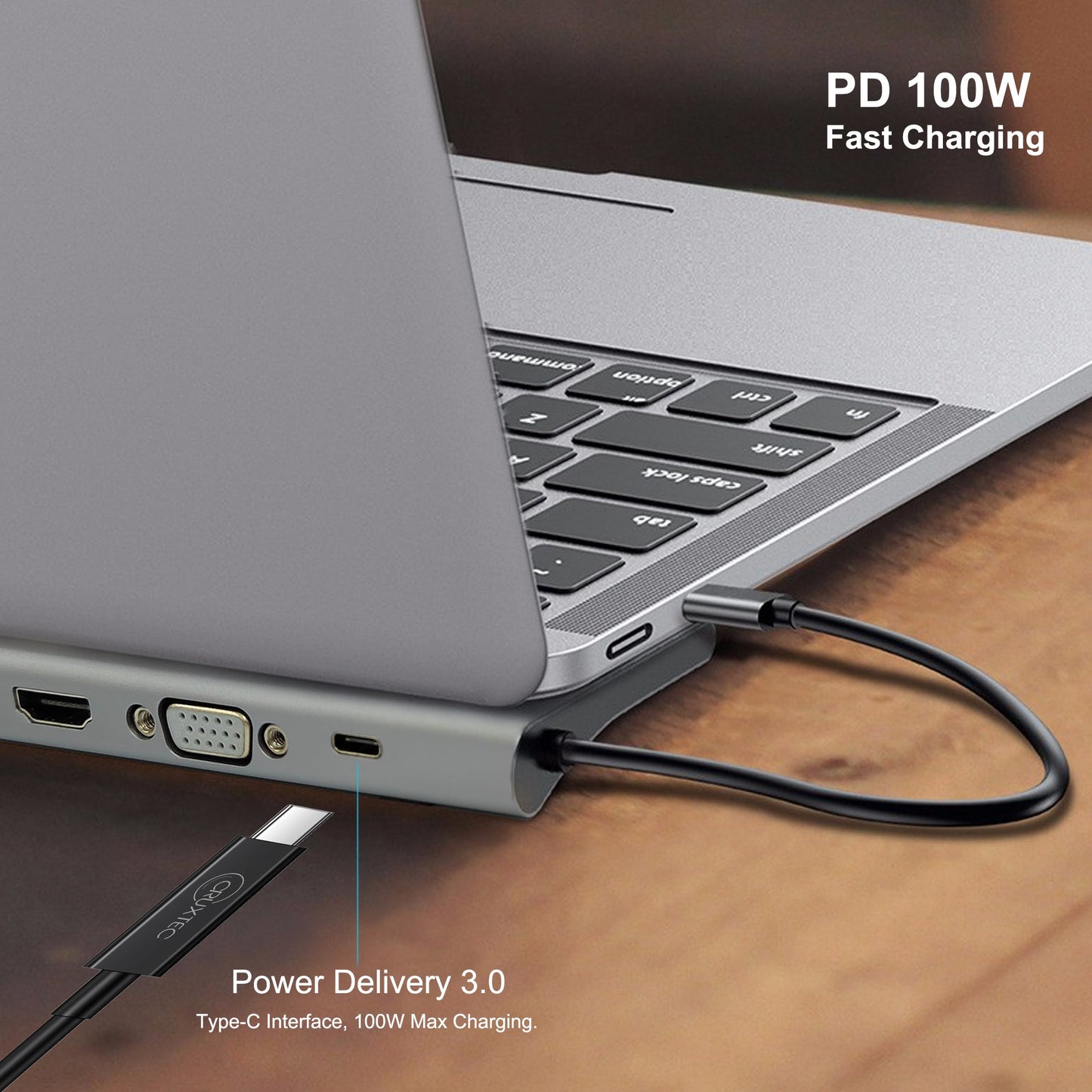 Cruxtec 11 in 1 USB-C Multifunction Docking Station with 100W PD