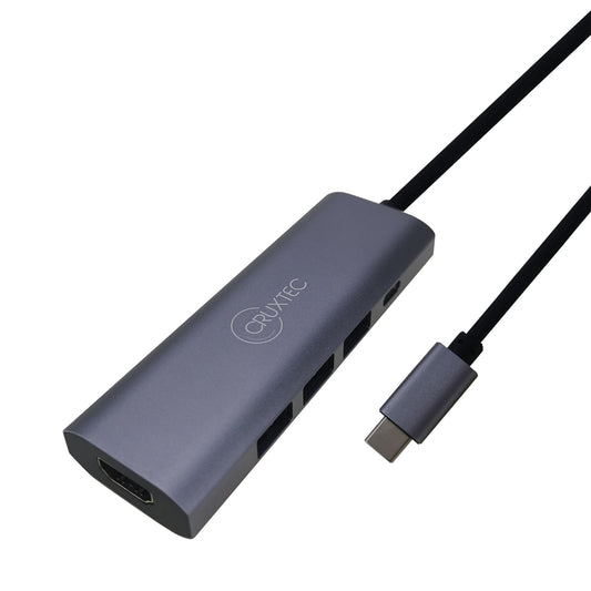Cruxtec Aluminium Alloy USB-C Mulitport Docking Adapter, 1x 4K HDMI, 3x USB3.0, 1x USB-C 100W PD